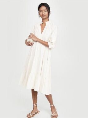 Amanda Uprichard Cream Tiered Midi Dress